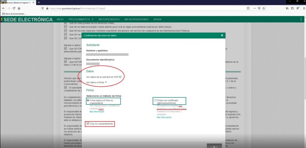 firma solicitud guardia civil certificado digital envió instancia