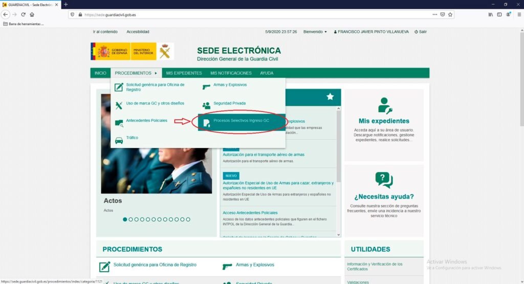 menu procesos selectivos ingreso guardia civil sede electronica