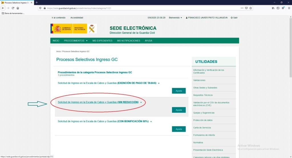 solicitud ingreso cabos guardias sin reducción tasas guardia civil