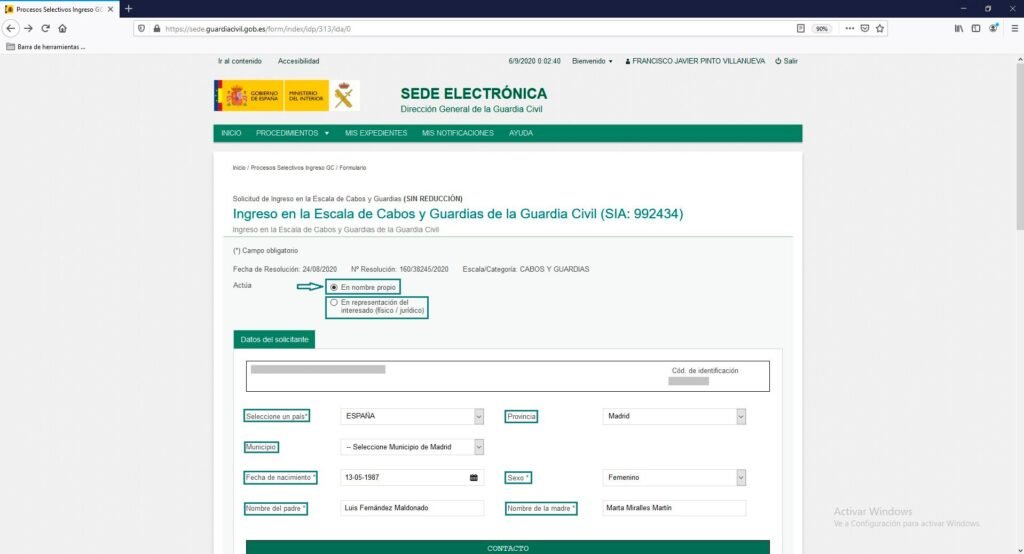 formulario solicitud ingreso guardia civil datos personales instancia