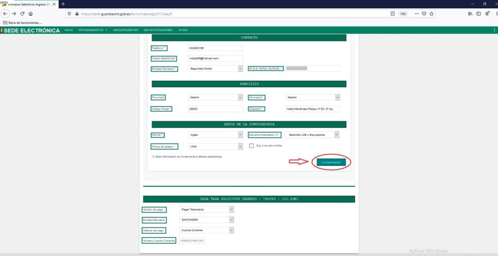 ir a baremación guardia civil formulario instancia oposiciones
