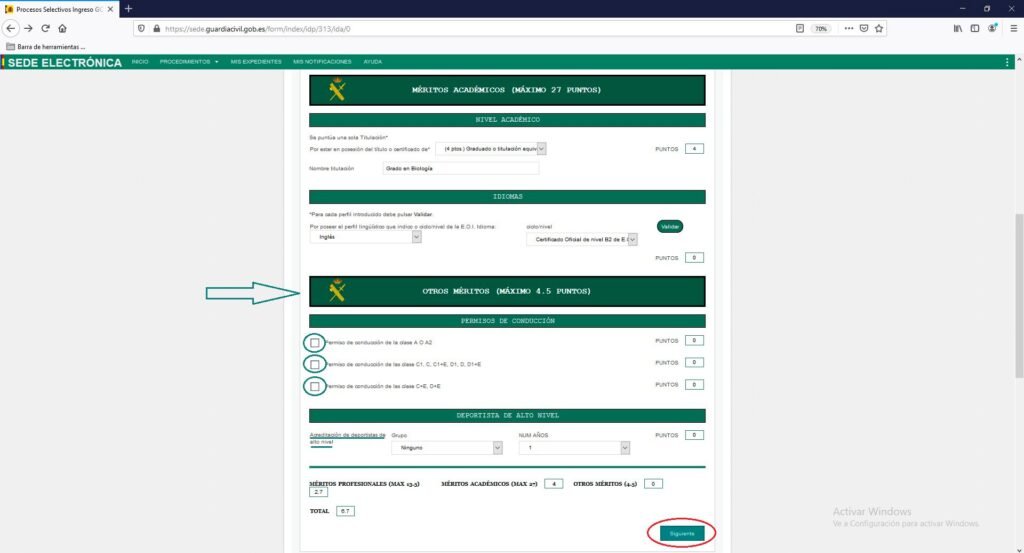 otros méritos permisos conducir guardia civil instancia puntos
