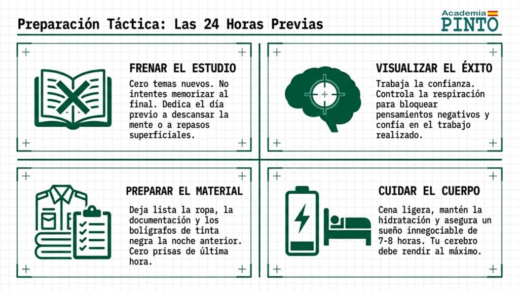 Recomendaciones para preparar las 24 horas previas al examen de Guardia Civil
