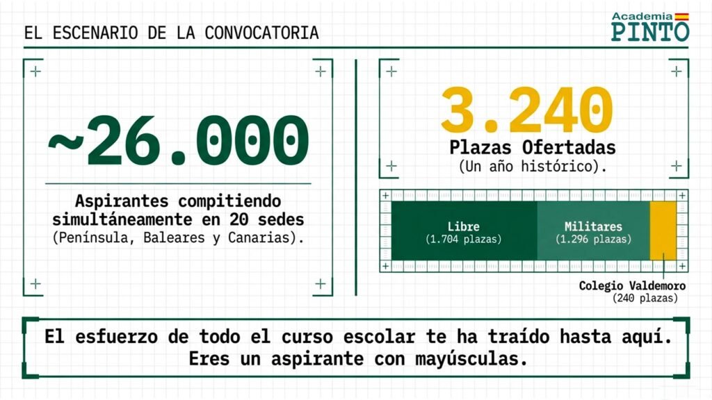 Número de aspirantes y plazas ofertadas en el examen de ingreso a la Guardia Civil 2026
