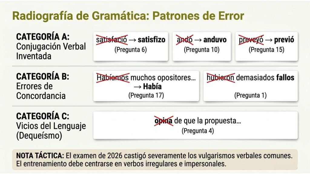 Errores de conjugación y concordancia del examen Guardia Civil 2026