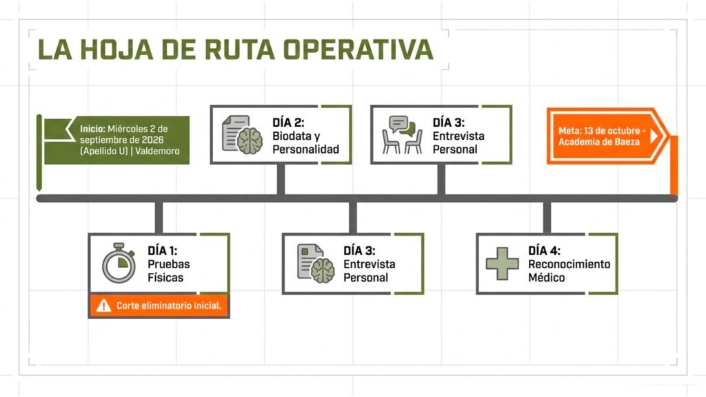 Cronología de los cuatro días de pruebas psicofísicas de Guardia Civil 2026