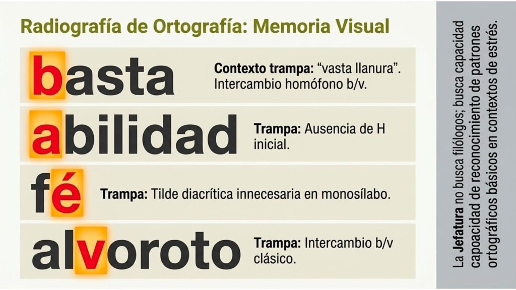 Ejemplos de errores de ortografía del examen Guardia Civil 2026