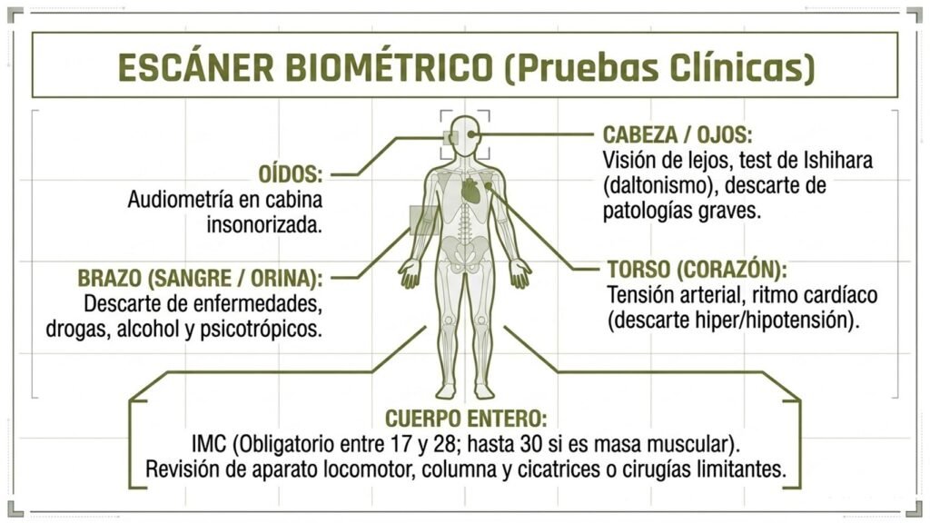 Pruebas clínicas del reconocimiento médico de ingreso en Guardia Civil