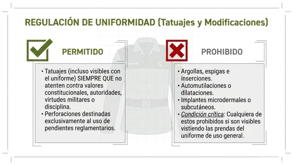 Tatuajes y modificaciones corporales permitidos y prohibidos en Guardia Civil